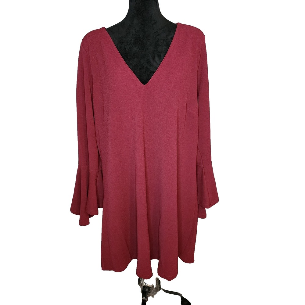 New w/tag CITY CHIC Size 22 Ryan Dress Burgundy Port Bell Sleeve Mini Shift Work